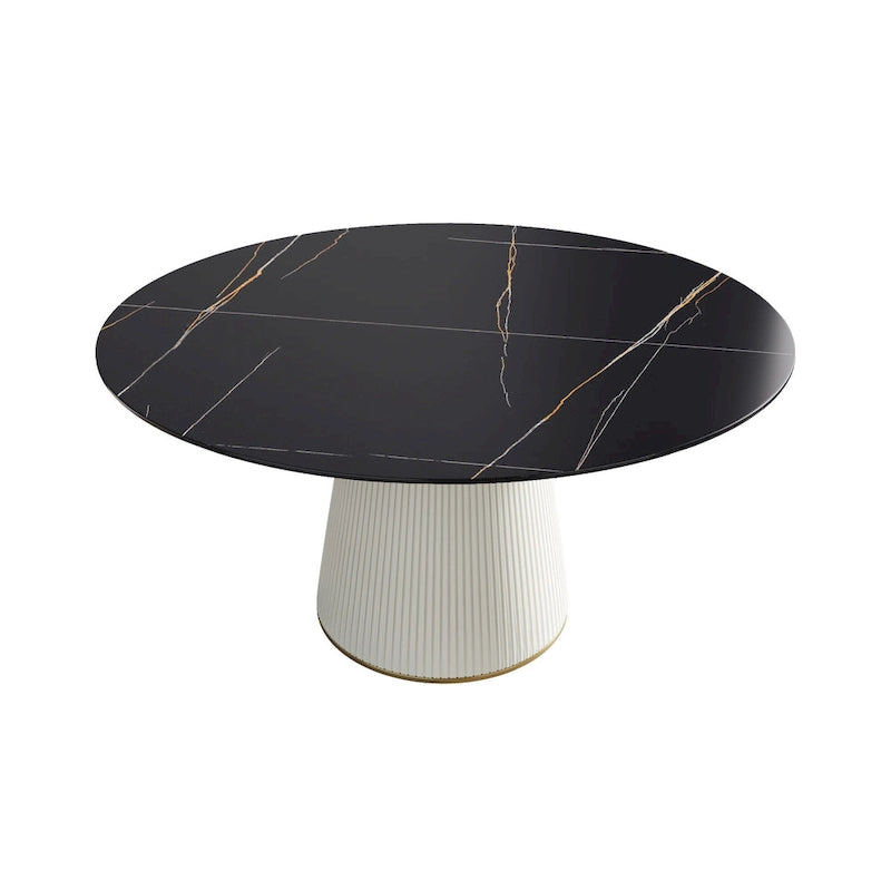 Table à manger ronde sur pied en PU avec plateau en faux marbre