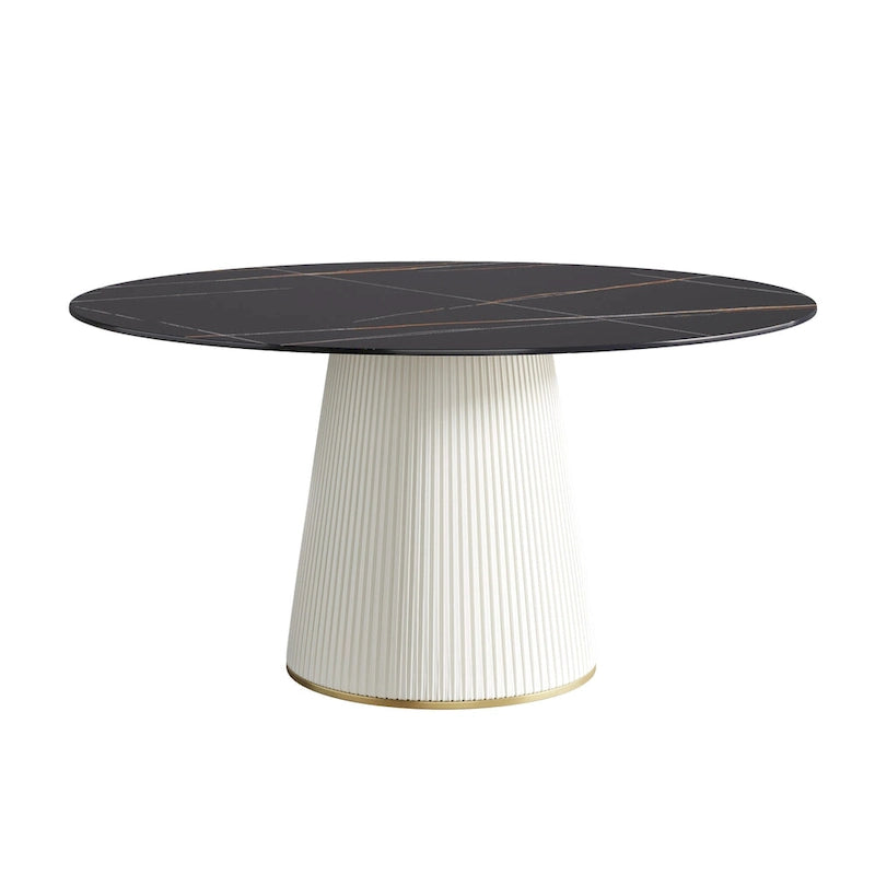 Table à manger ronde sur pied en PU avec plateau en faux marbre