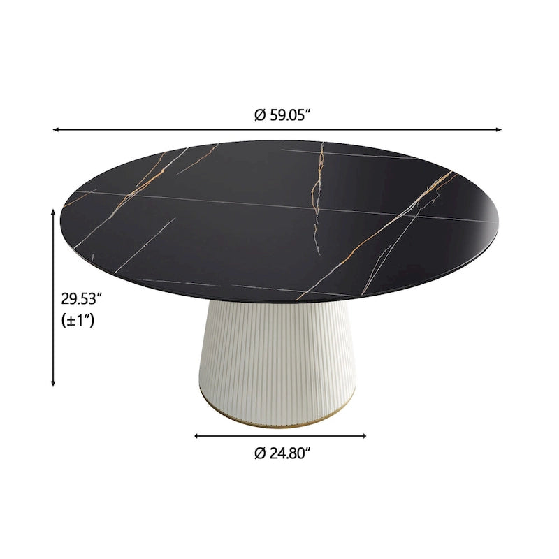 Table à manger ronde sur pied en PU avec plateau en faux marbre
