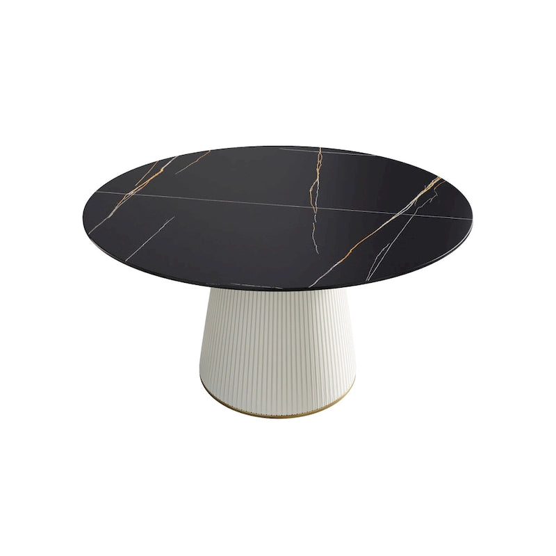 Table à manger ronde sur pied en PU avec plateau en faux marbre