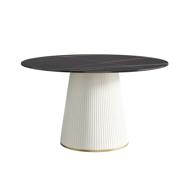 Table à manger ronde sur pied en PU avec plateau en faux marbre