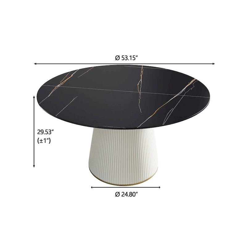 Table à manger ronde sur pied en PU avec plateau en faux marbre