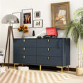 55.1W 6-Drawer Double Dresser Black Gold Storage Cabinet Chest