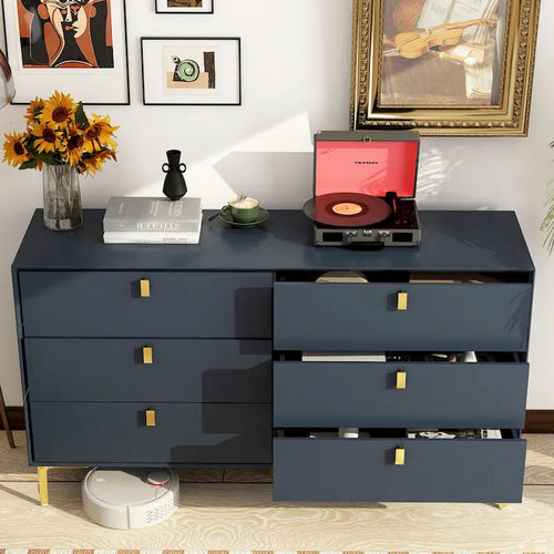 Commode double à 6 tiroirs 55,1W avec meuble de rangement noir et or