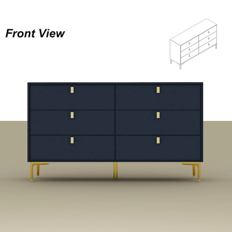 Commode double à 6 tiroirs 55,1W avec meuble de rangement noir et or