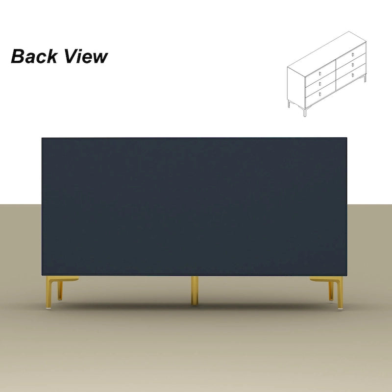 Commode double à 6 tiroirs 55,1W avec meuble de rangement noir et or
