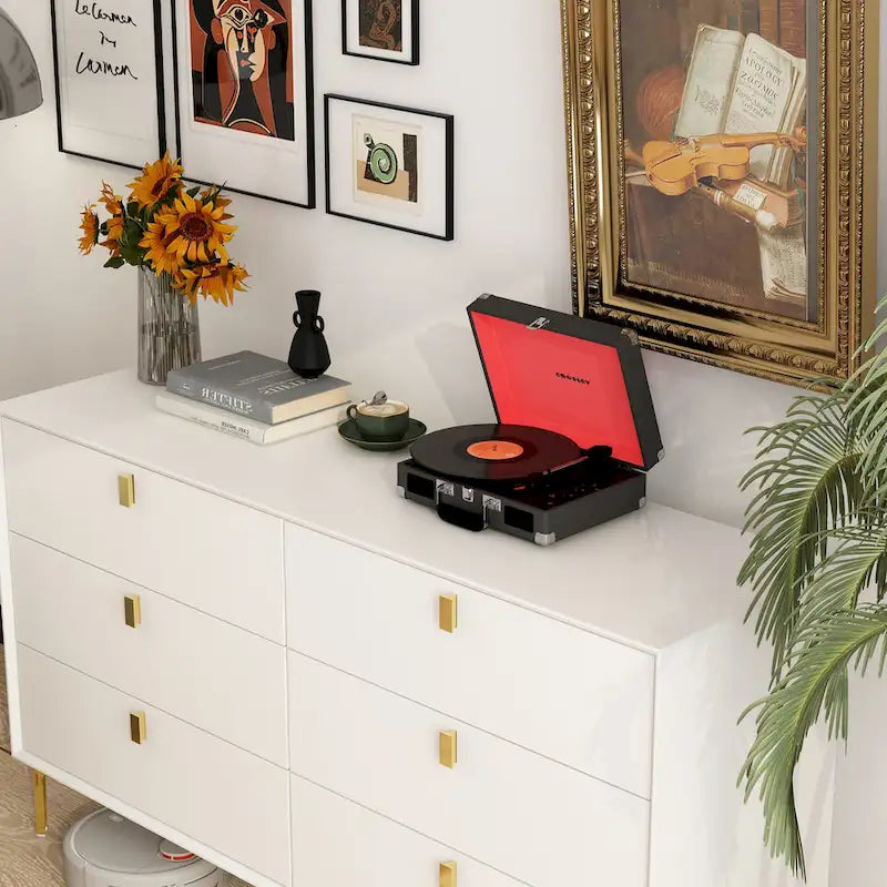 Commode double à 6 tiroirs 55,1W avec meuble de rangement noir et or