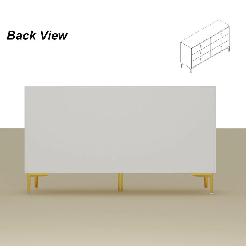 Commode double à 6 tiroirs 55,1W avec meuble de rangement noir et or