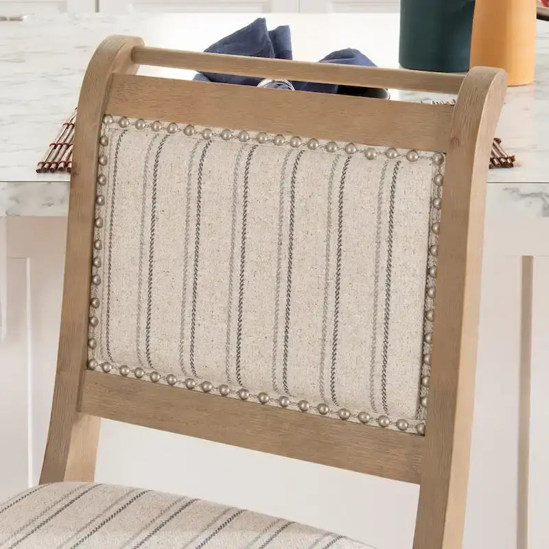 Tabouret de comptoir rustique en bois massif gris rayé de 66 cm
