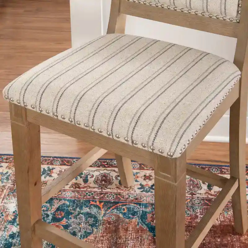 Tabouret de comptoir rustique en bois massif gris rayé de 66 cm