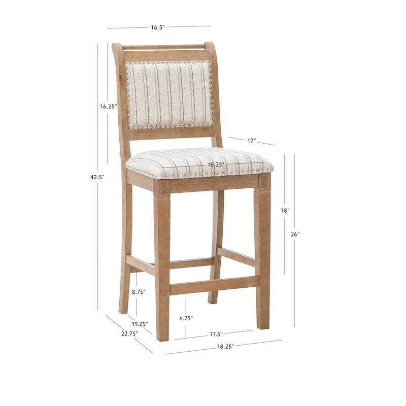 Tabouret de comptoir rustique en bois massif gris rayé de 66 cm