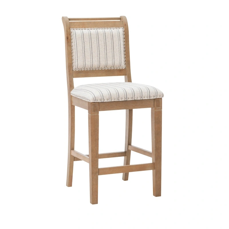 Tabouret de comptoir rustique en bois massif gris rayé de 66 cm