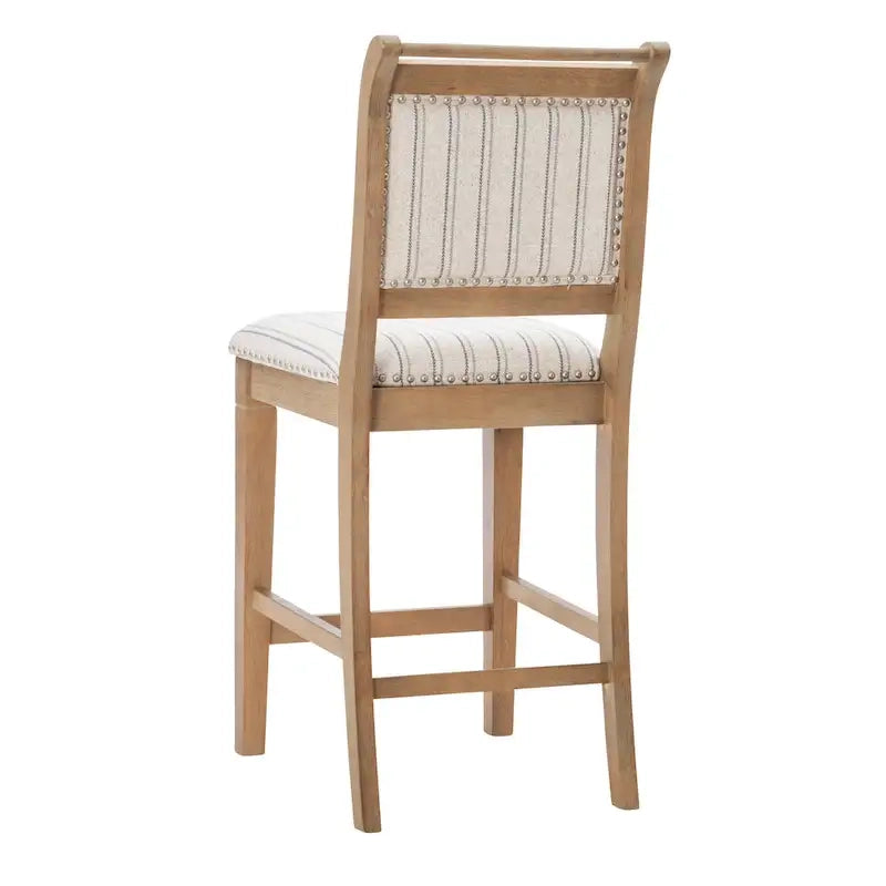 Tabouret de comptoir rustique en bois massif gris rayé de 66 cm