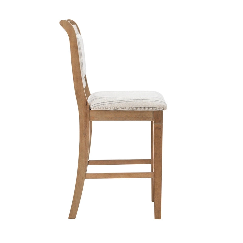 Tabouret de comptoir rustique en bois massif gris rayé de 66 cm