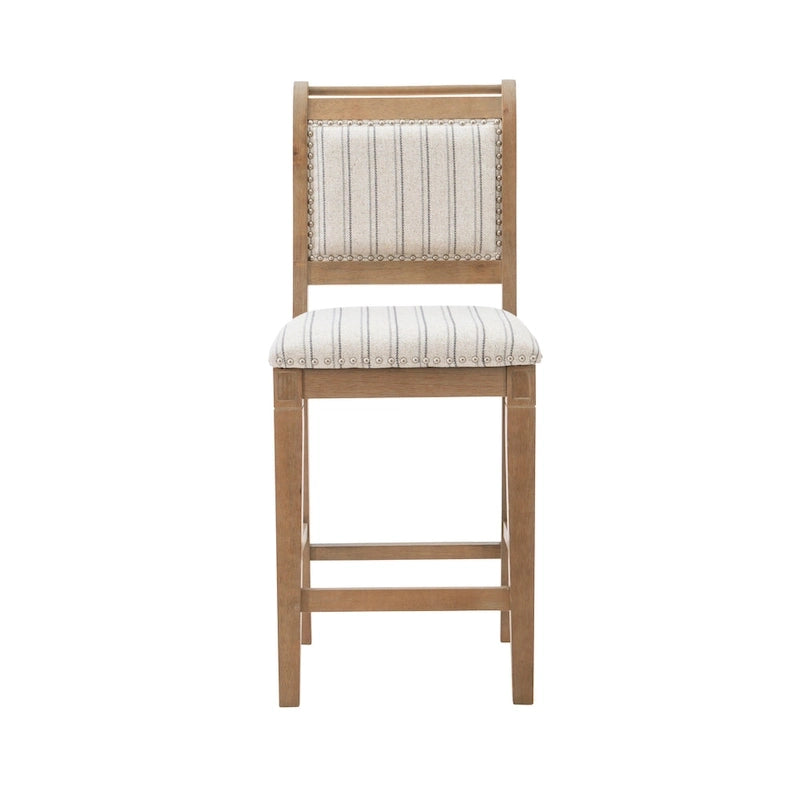Tabouret de comptoir rustique en bois massif gris rayé de 66 cm