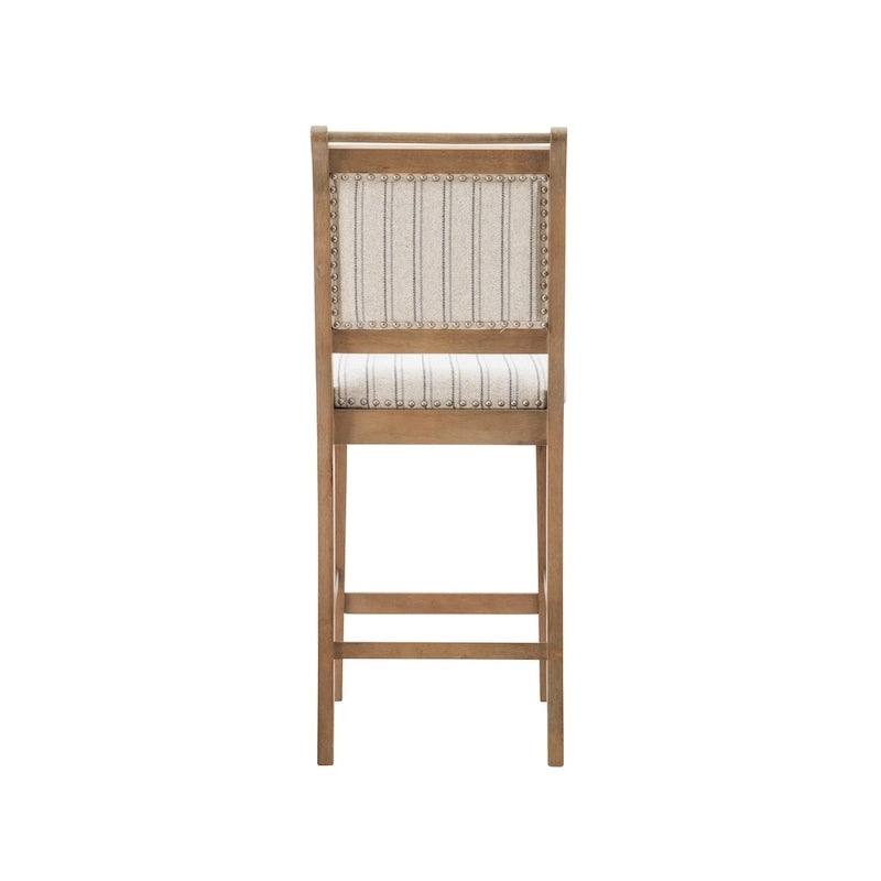Tabouret de comptoir rustique en bois massif gris rayé de 66 cm