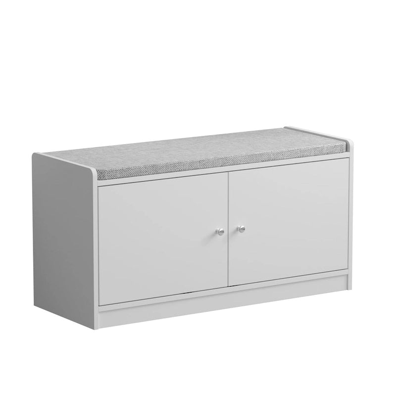 Banc de rangement pour chaussures d'entrée avec 2 portes et coussin d'assise rembourré