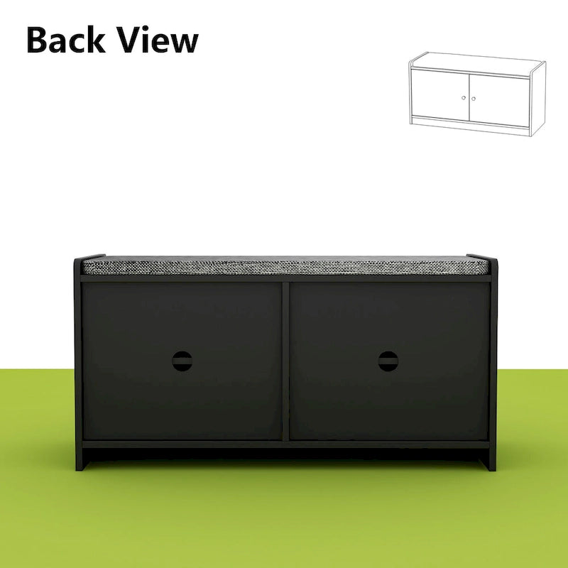 Banc de rangement pour chaussures d'entrée avec 2 portes et coussin d'assise rembourré