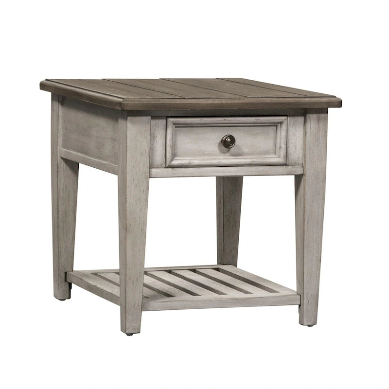 Table d'appoint antique blanche à 1 tiroir