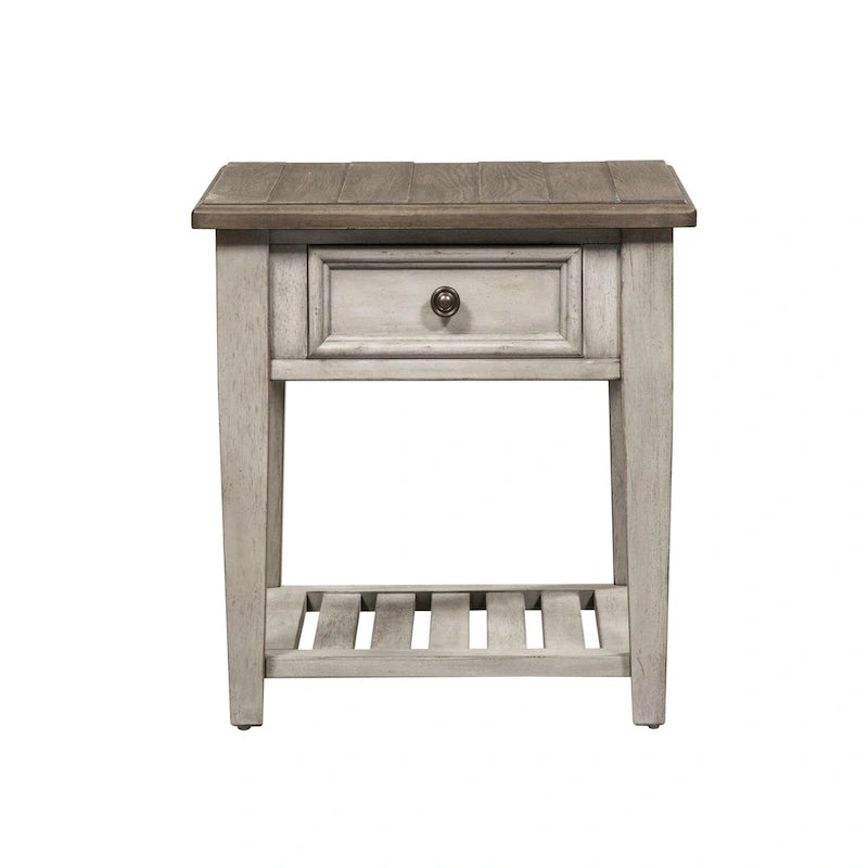 Table d'appoint antique blanche à 1 tiroir