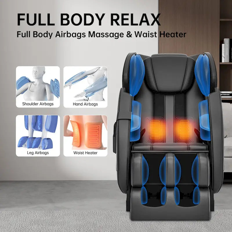 Fauteuil de massage corporel chauffant avec mode zéro gravité et lecteur de musique Bluetooth
