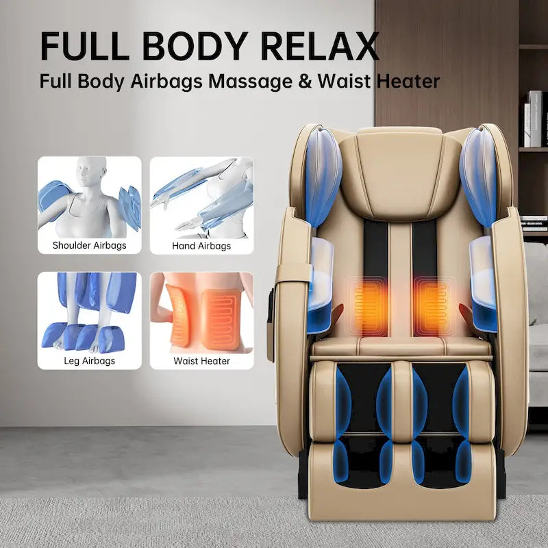 Fauteuil de massage corporel chauffant avec mode zéro gravité et lecteur de musique Bluetooth