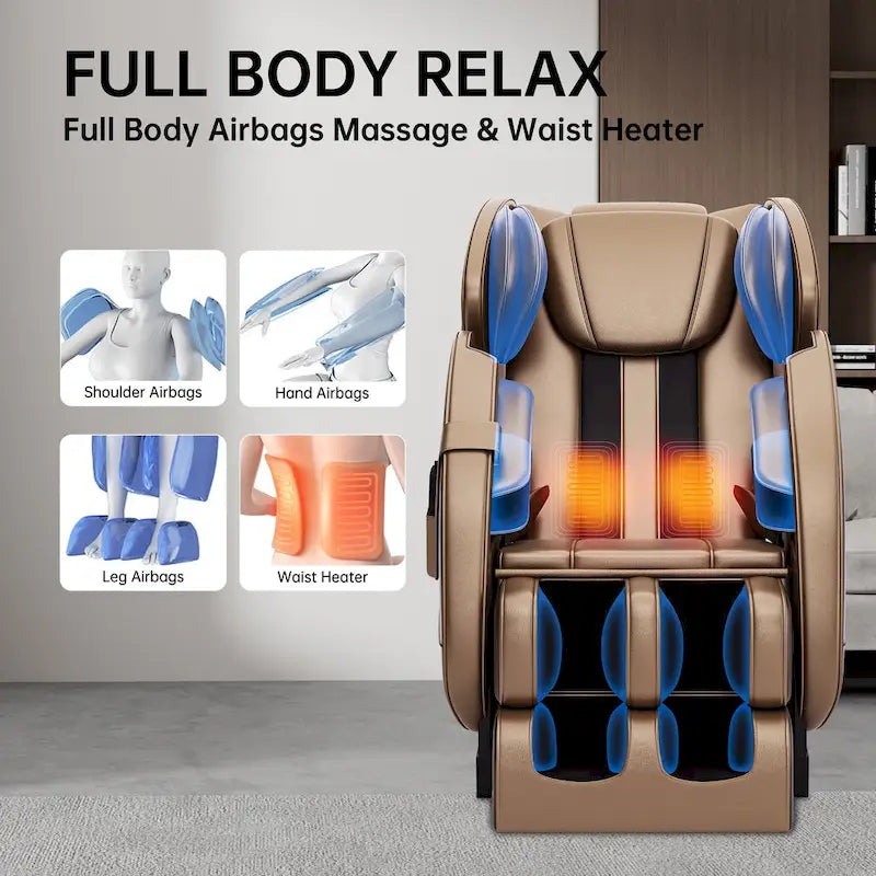 Fauteuil de massage corporel chauffant avec mode zéro gravité et lecteur de musique Bluetooth