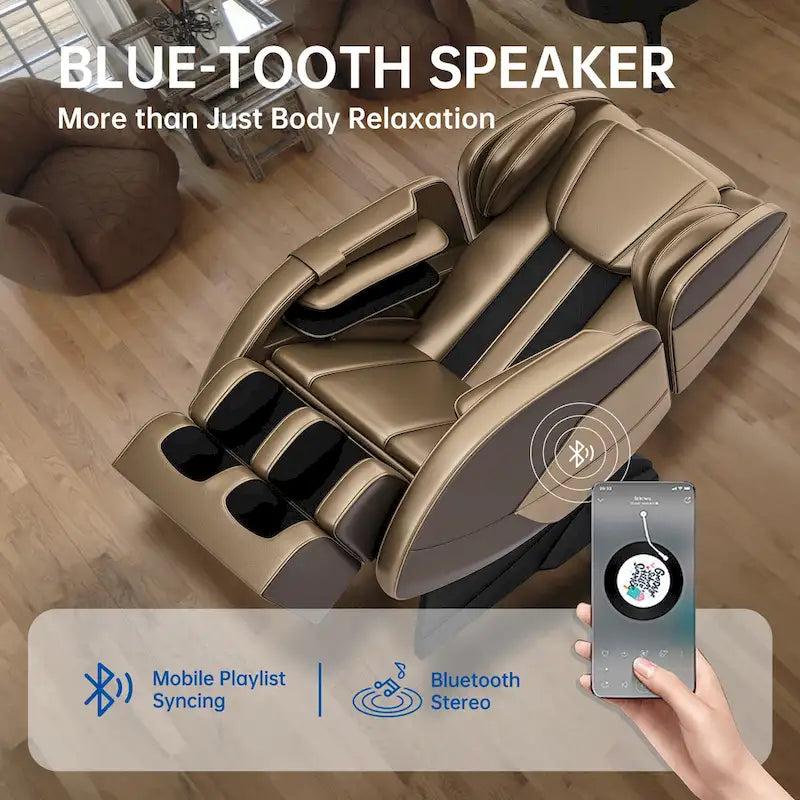 Fauteuil de massage corporel chauffant avec mode zéro gravité et lecteur de musique Bluetooth