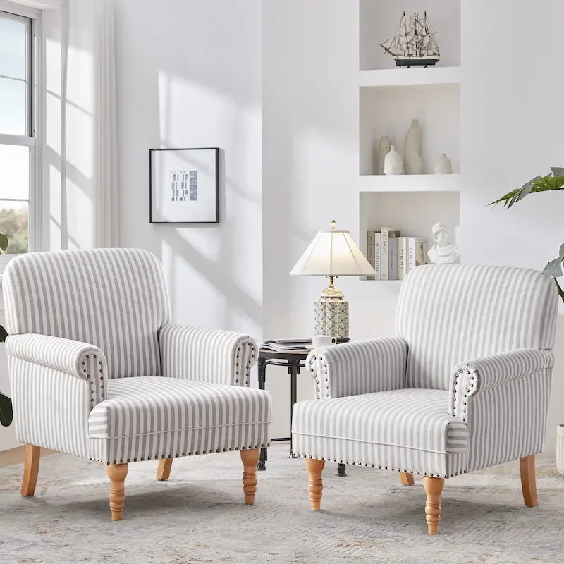Fauteuil d'appoint avec accoudoirs roulés - Lot de 2 - Bleu/Gris/Marron