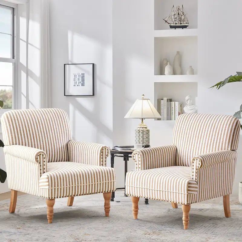 Fauteuil d'appoint avec accoudoirs roulés - Lot de 2 - Bleu/Gris/Marron