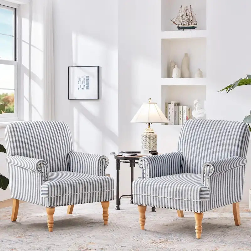 Fauteuil d'appoint avec accoudoirs roulés - Lot de 2 - Bleu/Gris/Marron
