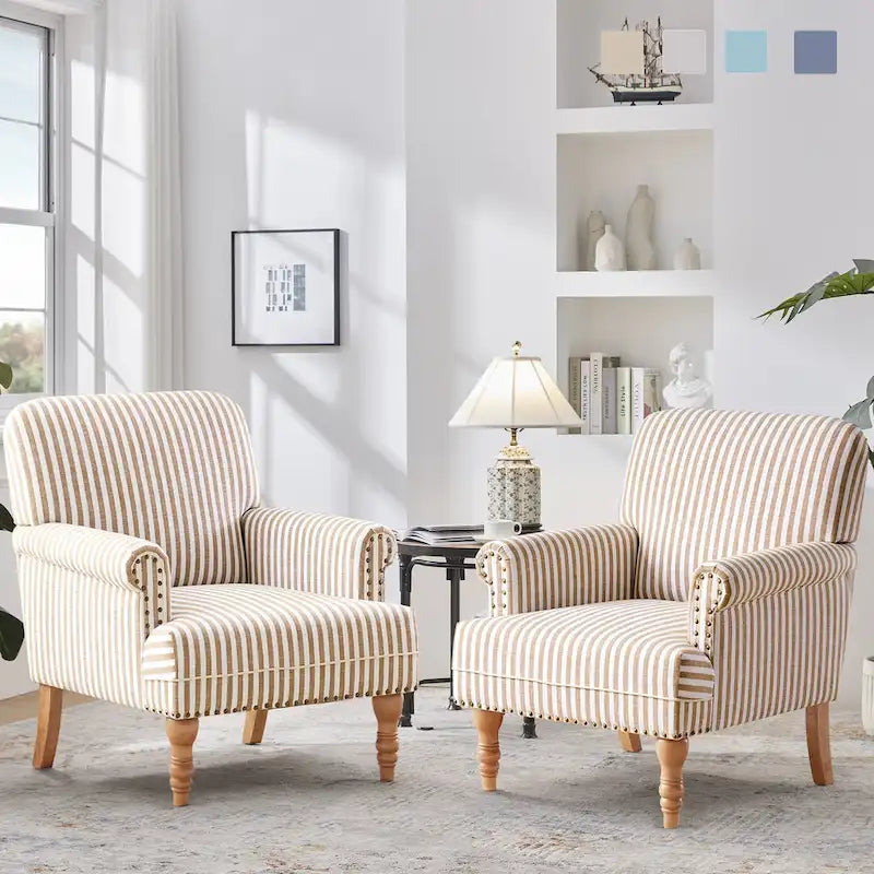 Fauteuil d'appoint avec accoudoirs roulés - Lot de 2 - Bleu/Gris/Marron