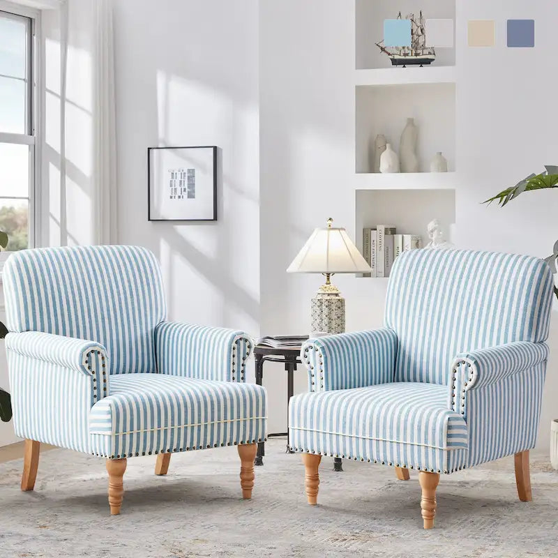 Fauteuil d'appoint avec accoudoirs roulés - Lot de 2 - Bleu/Gris/Marron