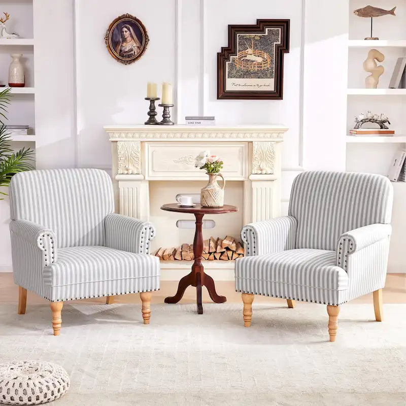 Fauteuil d'appoint avec accoudoirs roulés - Lot de 2 - Bleu/Gris/Marron