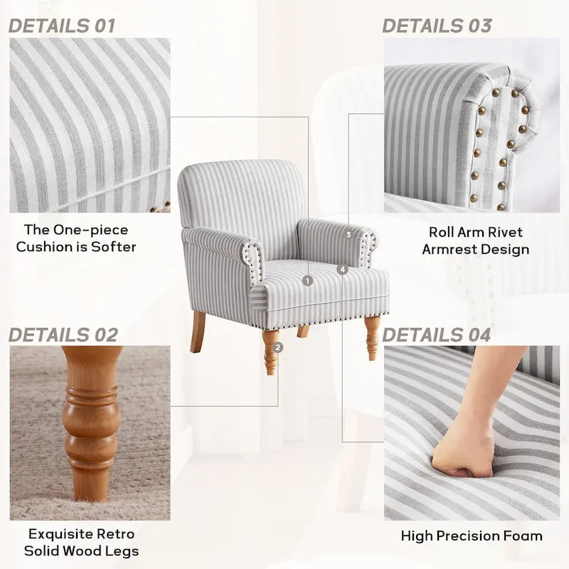 Fauteuil d'appoint avec accoudoirs roulés - Lot de 2 - Bleu/Gris/Marron
