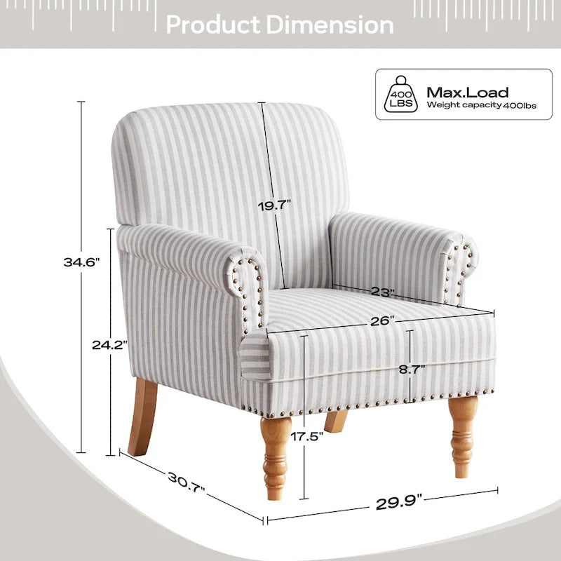 Fauteuil d'appoint avec accoudoirs roulés - Lot de 2 - Bleu/Gris/Marron