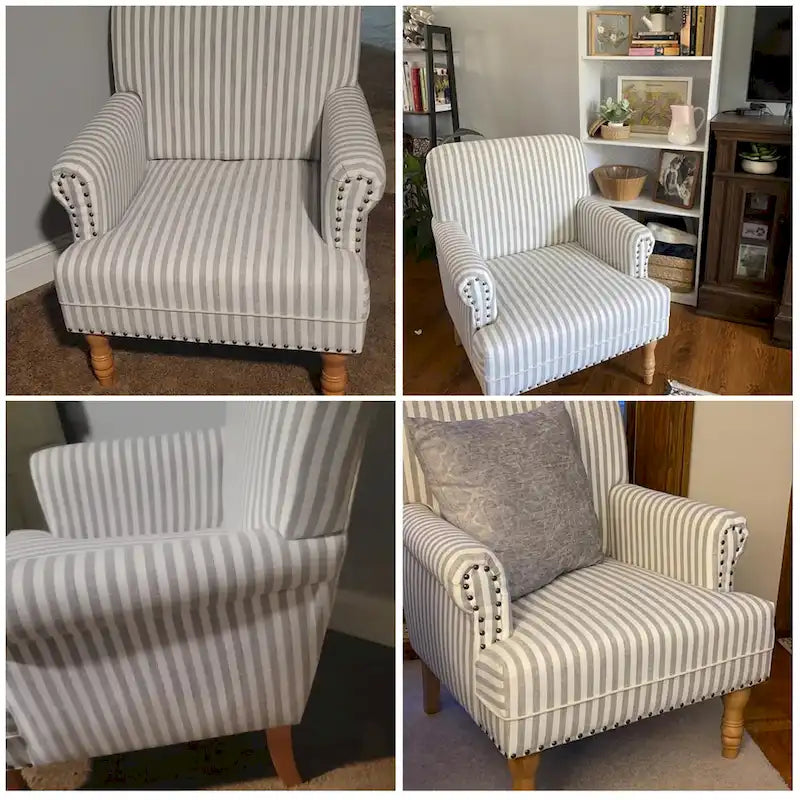 Fauteuil d'appoint avec accoudoirs roulés - Lot de 2 - Bleu/Gris/Marron