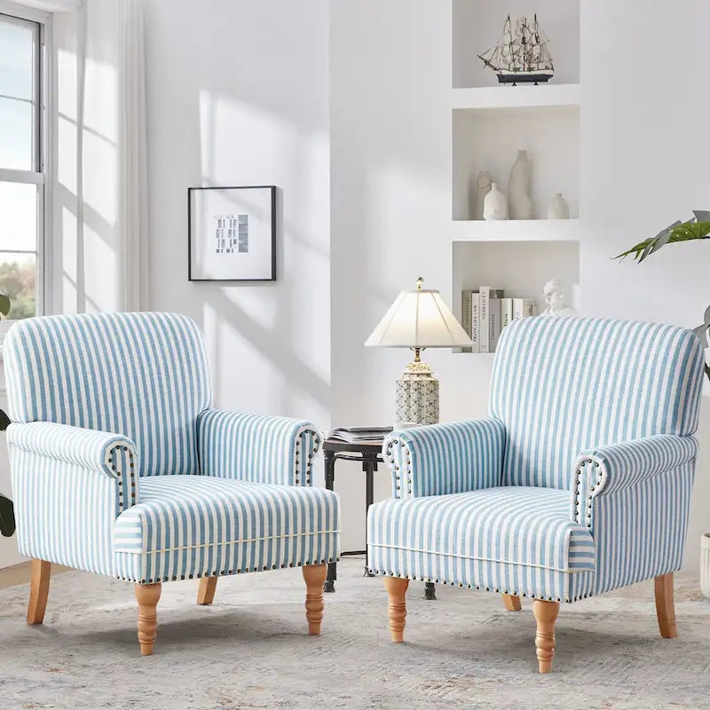 Fauteuil d'appoint avec accoudoirs roulés - Lot de 2 - Bleu/Gris/Marron