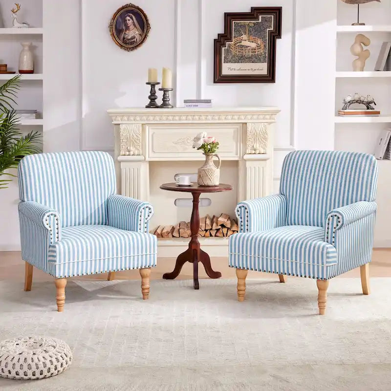 Fauteuil d'appoint avec accoudoirs roulés - Lot de 2 - Bleu/Gris/Marron