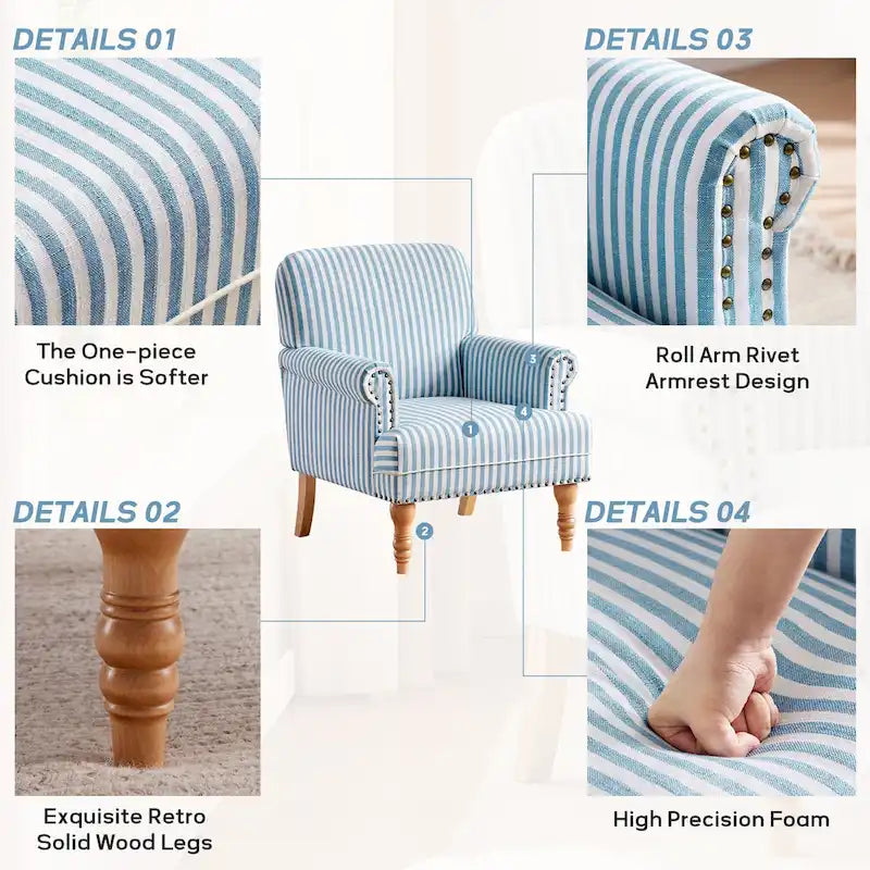 Fauteuil d'appoint avec accoudoirs roulés - Lot de 2 - Bleu/Gris/Marron