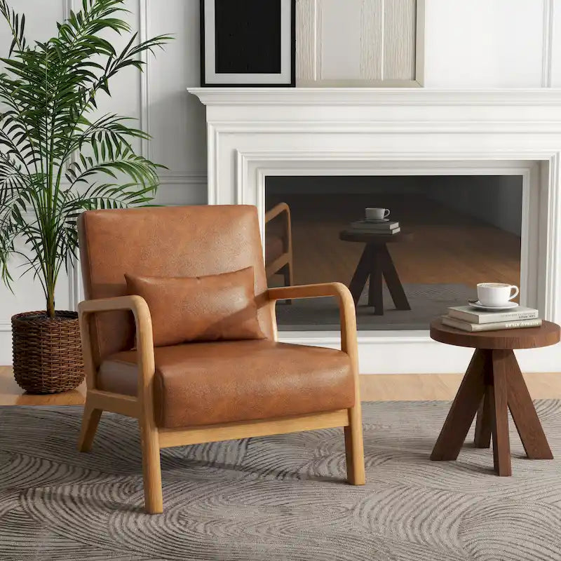 Fauteuil d'appoint rembourré Mid-Century Modern avec oreiller