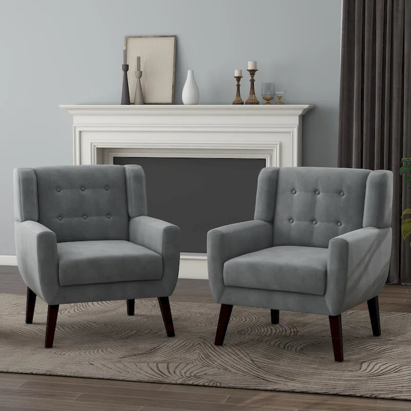 Fauteuils d'appoint capitonnés en velours, lot de 2