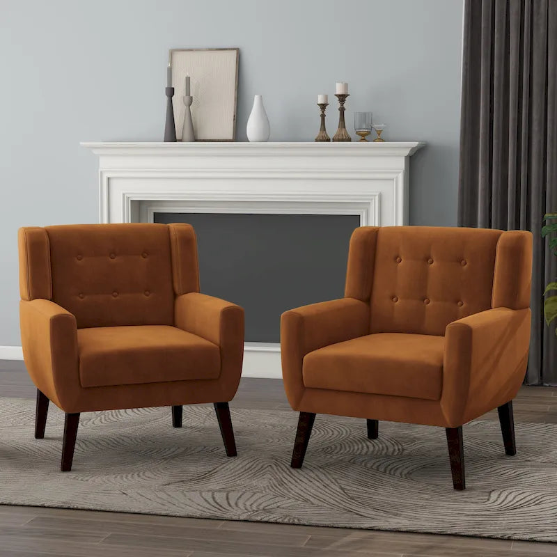 Fauteuils d'appoint capitonnés en velours, lot de 2