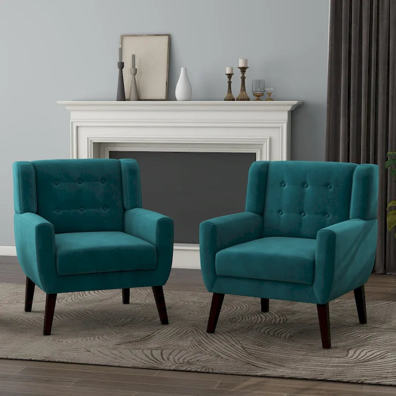 Fauteuils d'appoint capitonnés en velours, lot de 2