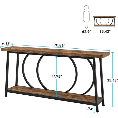 Table console de canapé de 70,9 pouces avec rangement pour entrée, couloir, salon derrière le canapé