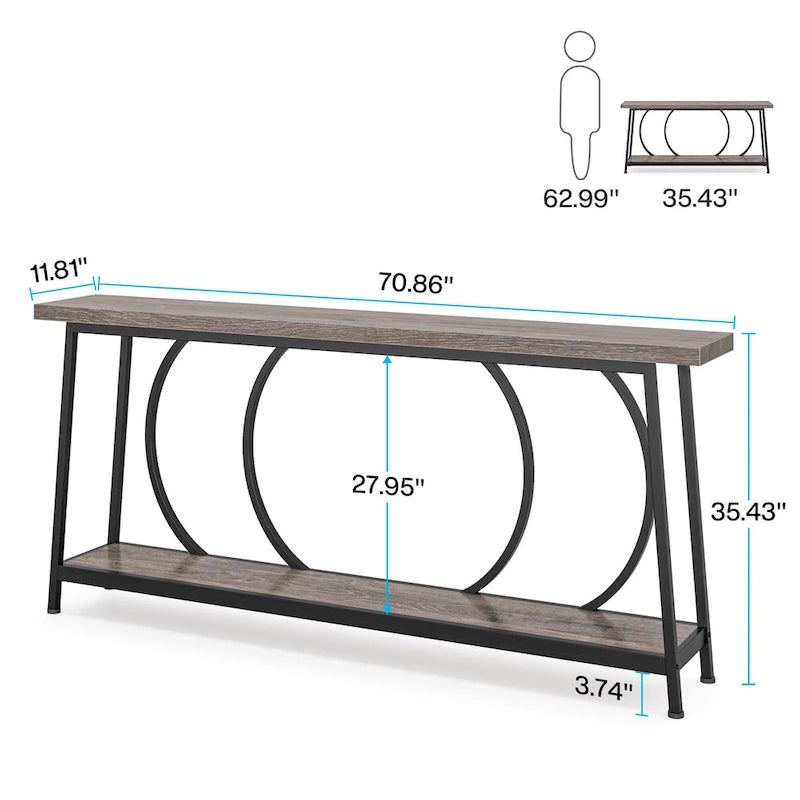 Table console de canapé de 70,9 pouces avec rangement pour entrée, couloir, salon derrière le canapé
