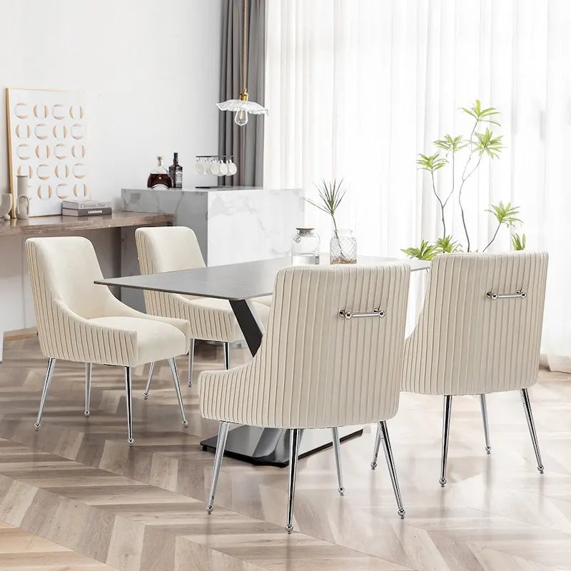 Lot de 4 chaises de salle à manger modernes en velours plissé avec poignée arrière
