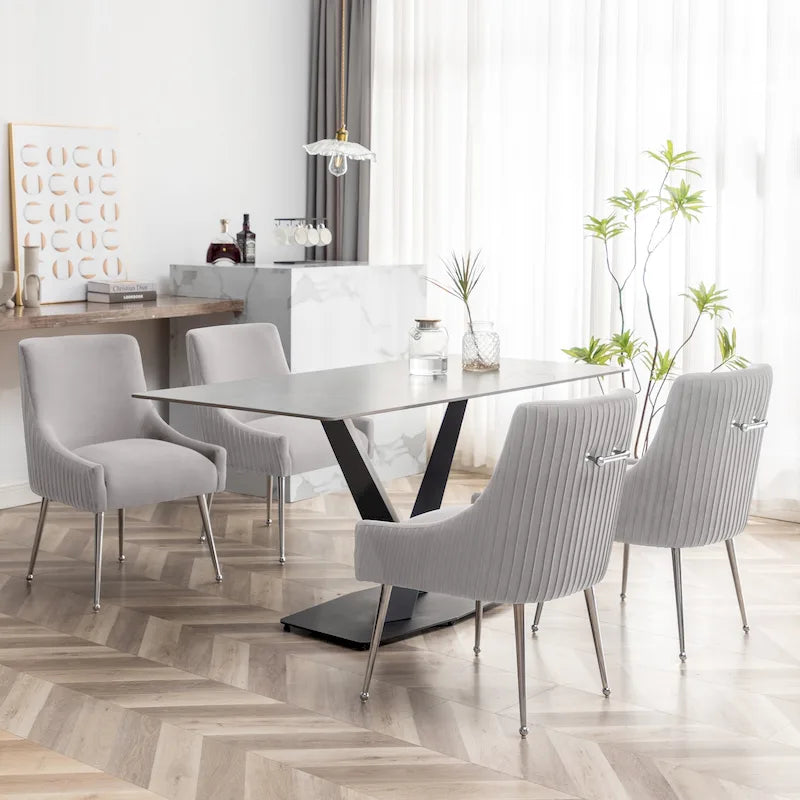 Lot de 4 chaises de salle à manger modernes en velours plissé avec poignée arrière