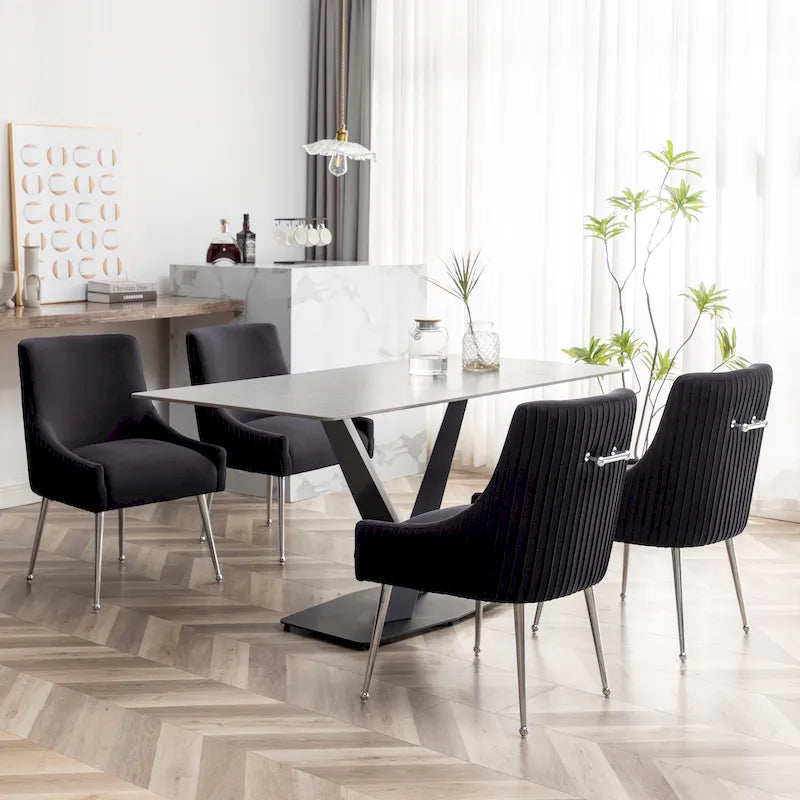 Lot de 4 chaises de salle à manger modernes en velours plissé avec poignée arrière
