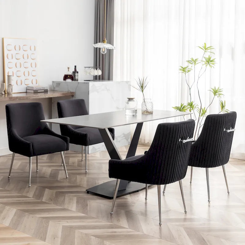 Lot de 4 chaises de salle à manger modernes en velours plissé avec poignée arrière